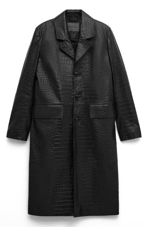 Croc Embossed Leather Coat