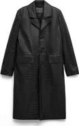 MANGO Croc Embossed Leather Coat