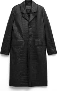 MANGO Croc Embossed Leather Coat