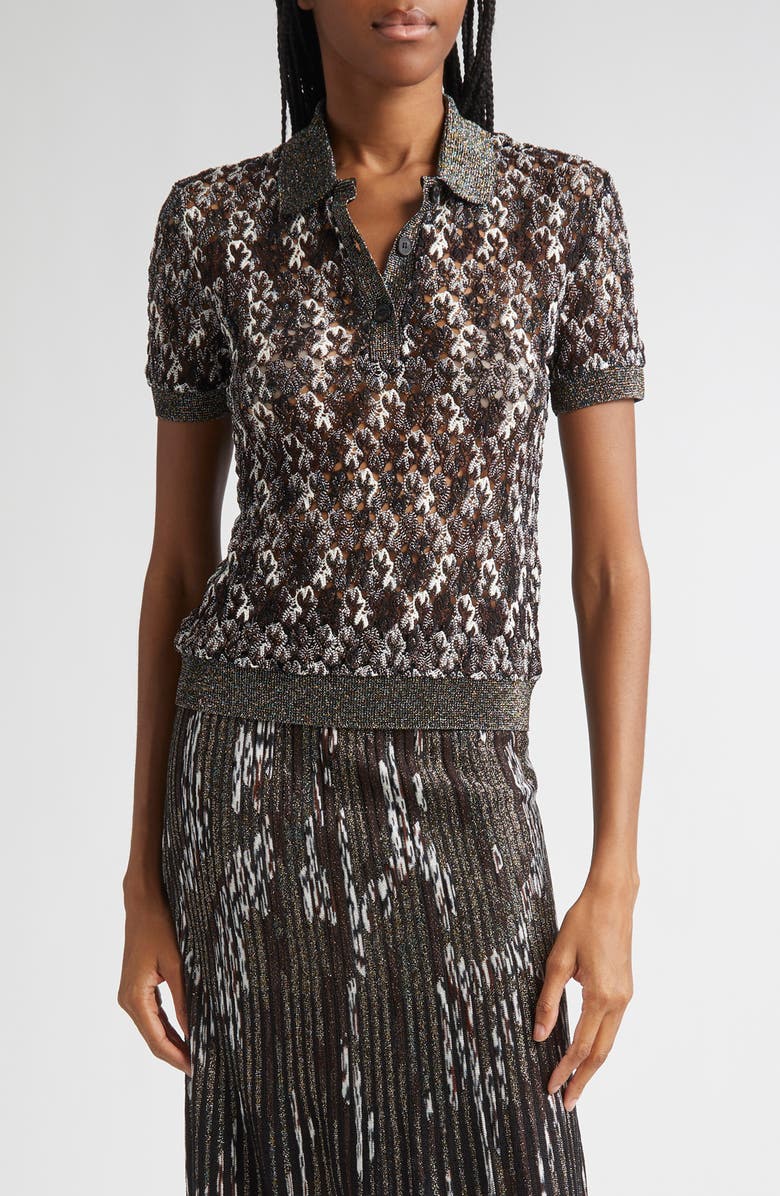 Missoni Knit Metallic Lace Polo, Main, color, Dark Brown And Black
