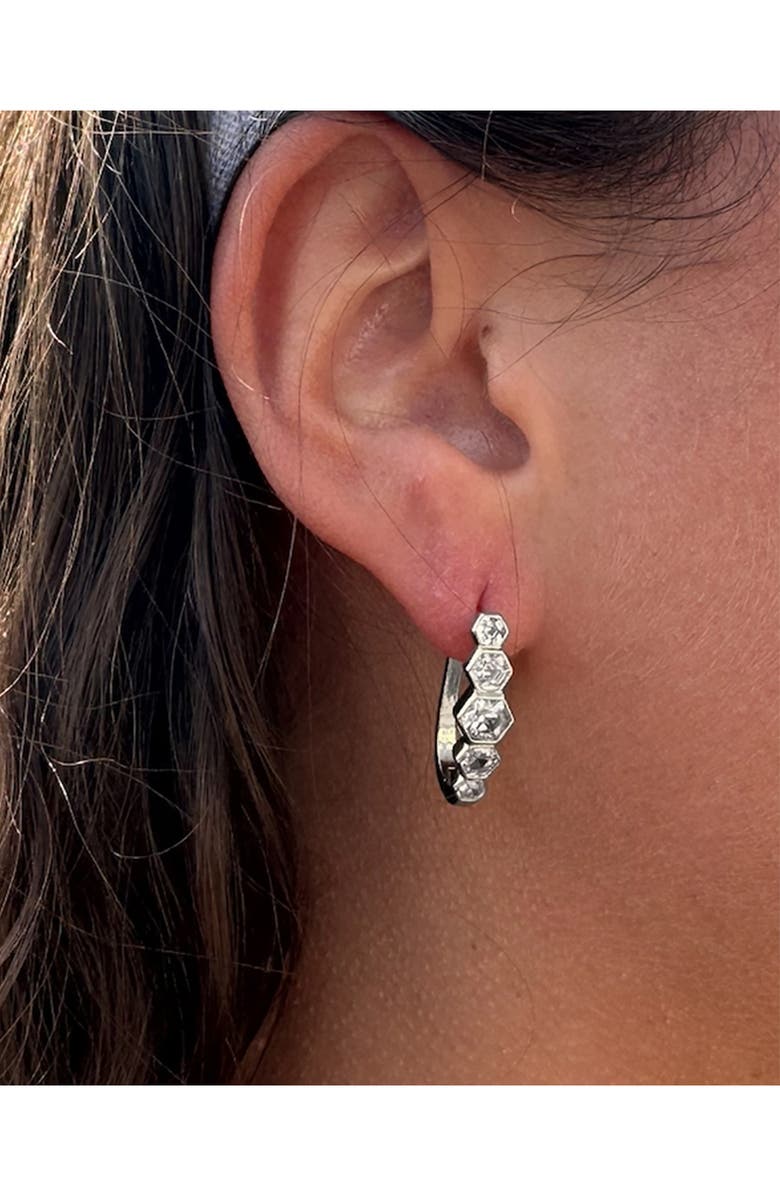 Sterling Forever Gia CZ Latch Hoop Earrings, Alternate, color, Silver