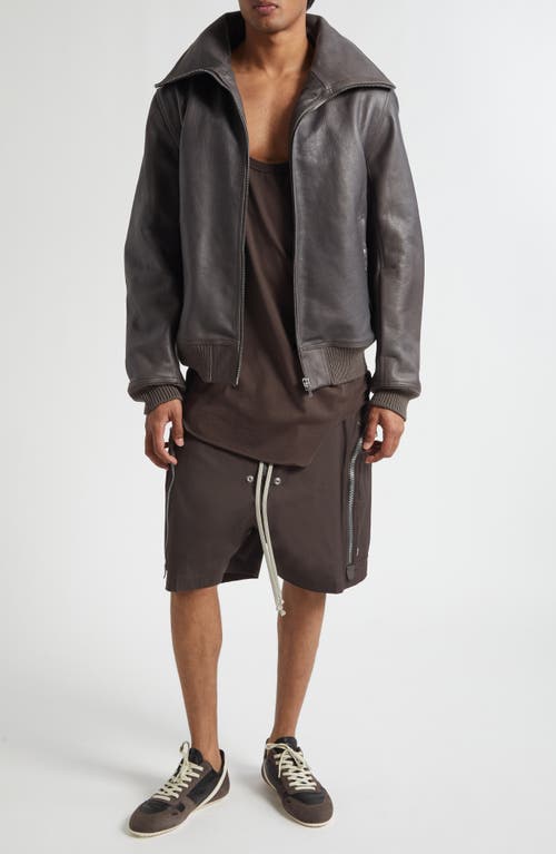 Rick Owens Blixa Dracucollar Leather Bomber Jacket In Brown