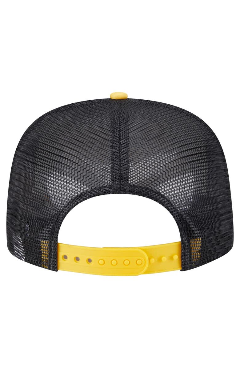 New Era Men's New Era White/Gold Pittsburgh Pirates Retro Script Trucker 9FIFTY Snapback Hat, Alternate, color, White