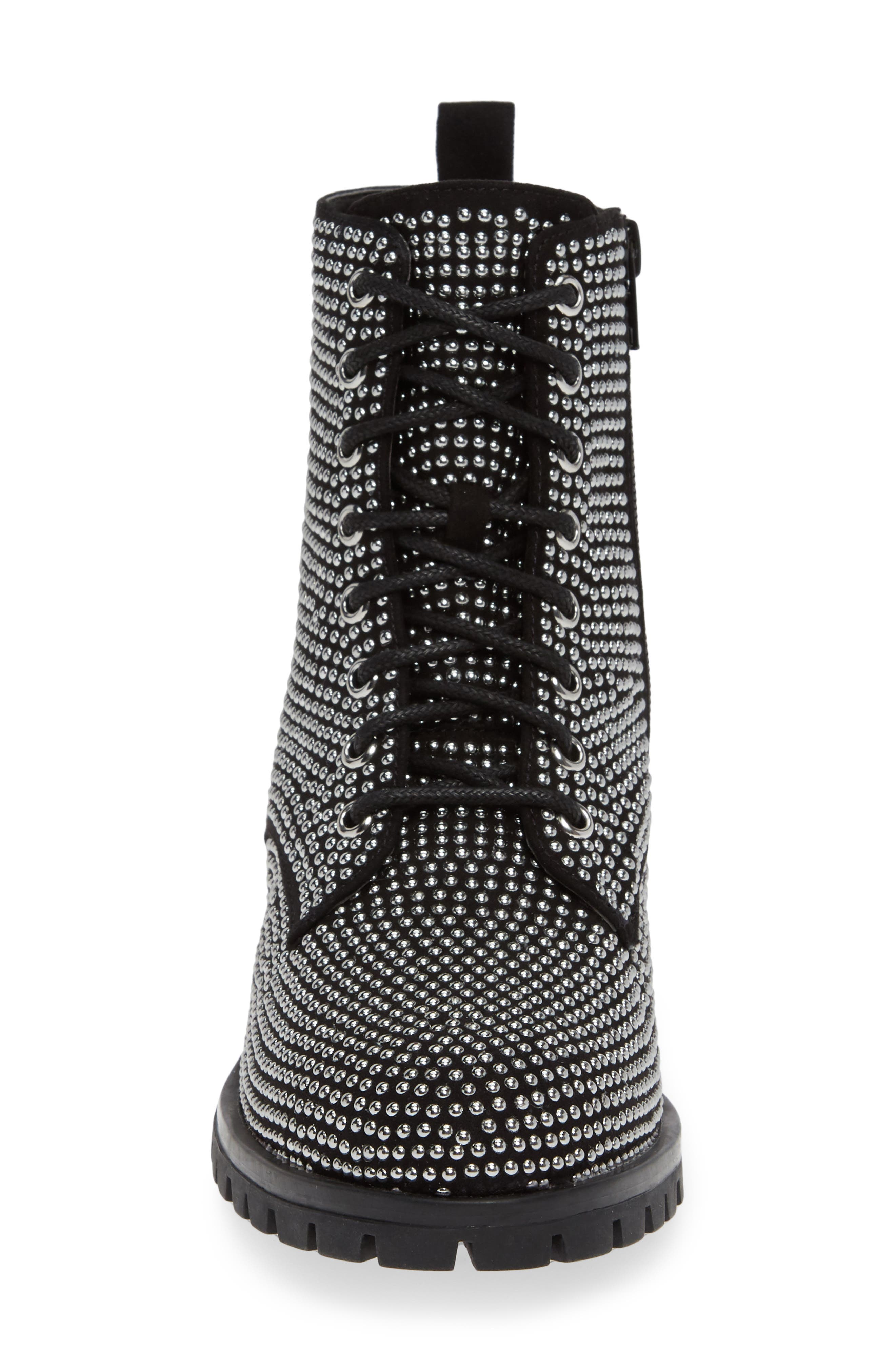 Remi Zip Combat Bootie, Alternate, color, BLACK STUDDED FABRIC