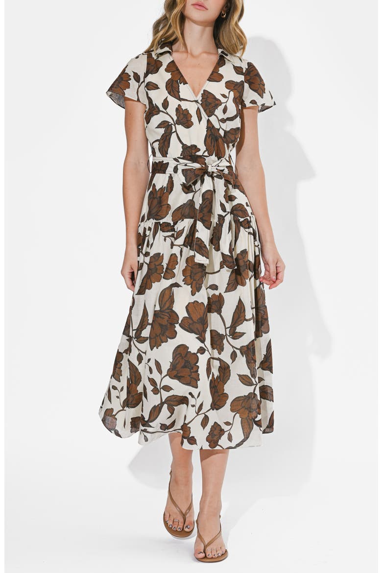 Taylor Floral Cotton Wrap Front Dress, Alternate, color, BROWN