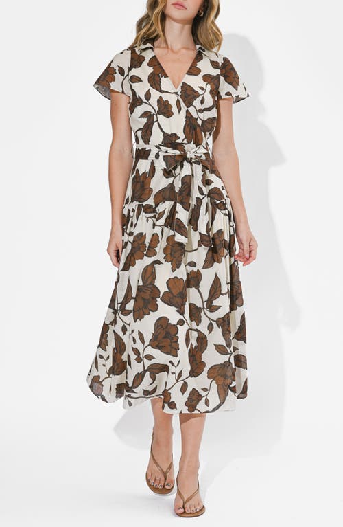 Adelyn Rae Taylor Floral Cotton Wrap Front Dress In Brown