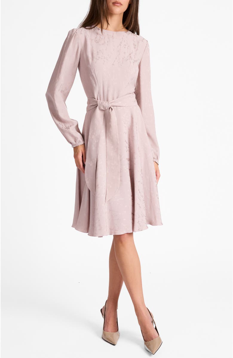 Santorelli Rovela Long Sleeve Fit and Flared Dress in Tonal Floral Jacquard, Main, color, Lilac Shadow