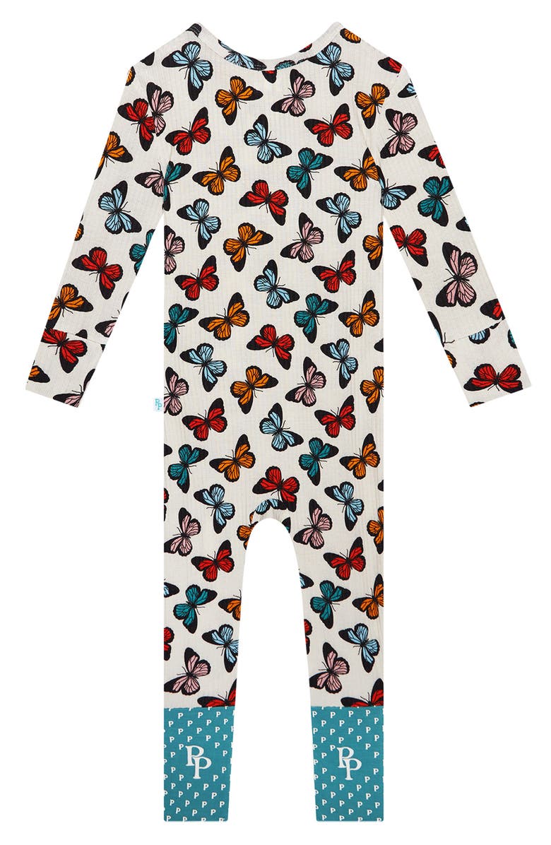 Posh Peanut Larisa Butterfly Print Fitted Convertible Footie Pajamas, Alternate, color, 