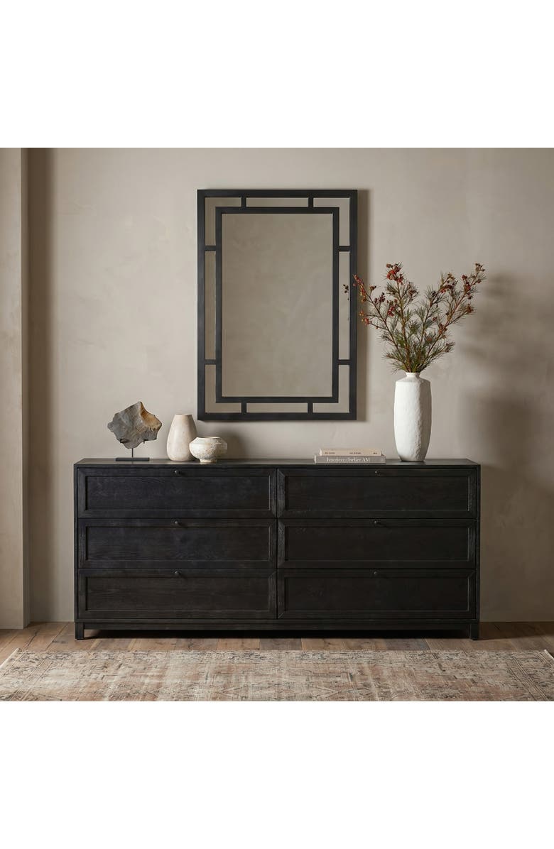 Olive Grove Vintage Wall Mirror with Geometric Art Deco Frame, Alternate, color, Black