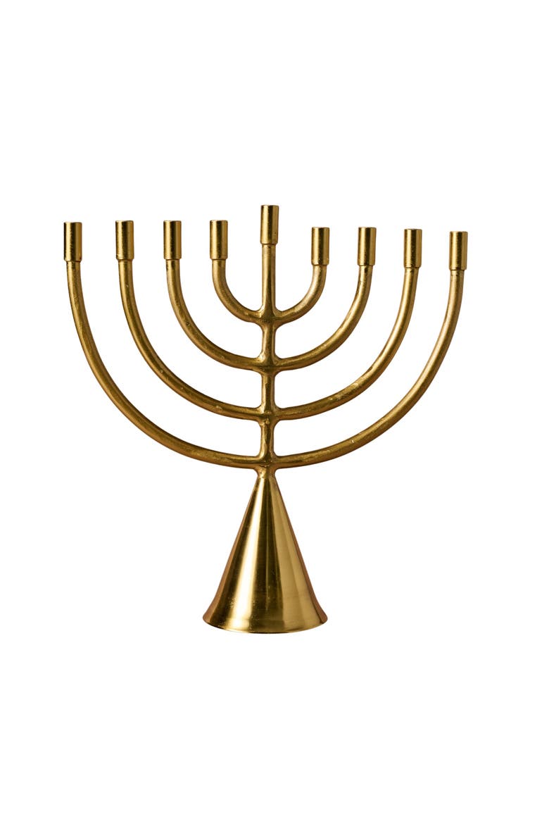 Jyoti Brass Horn Menorah, Main, color, Gold