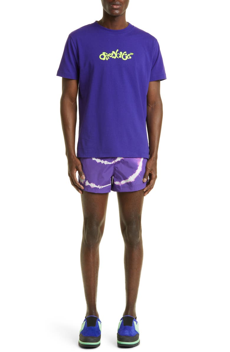 Off-White Sunrise Tie Dye Swim Trunks, Alternate, color, Purple Lime
