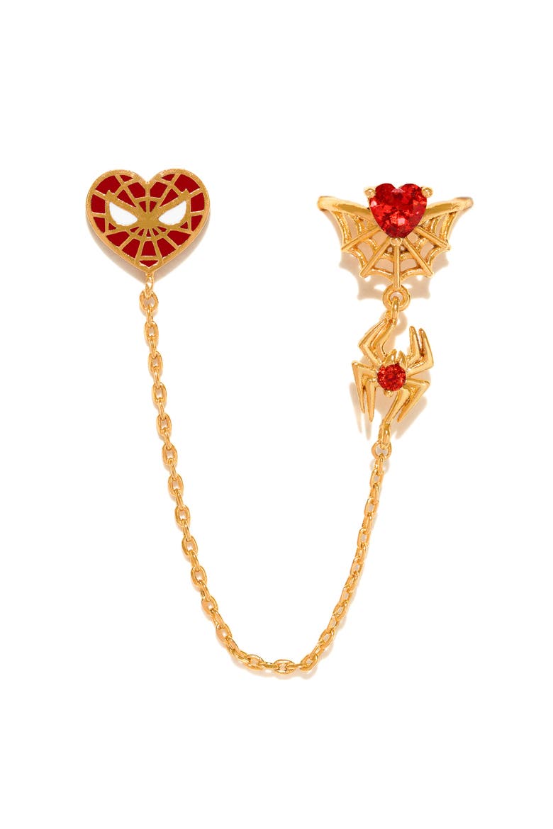 Marvel Spider-Man Web of Love Single Stud & Cuff Earring, Main, color, GOLD