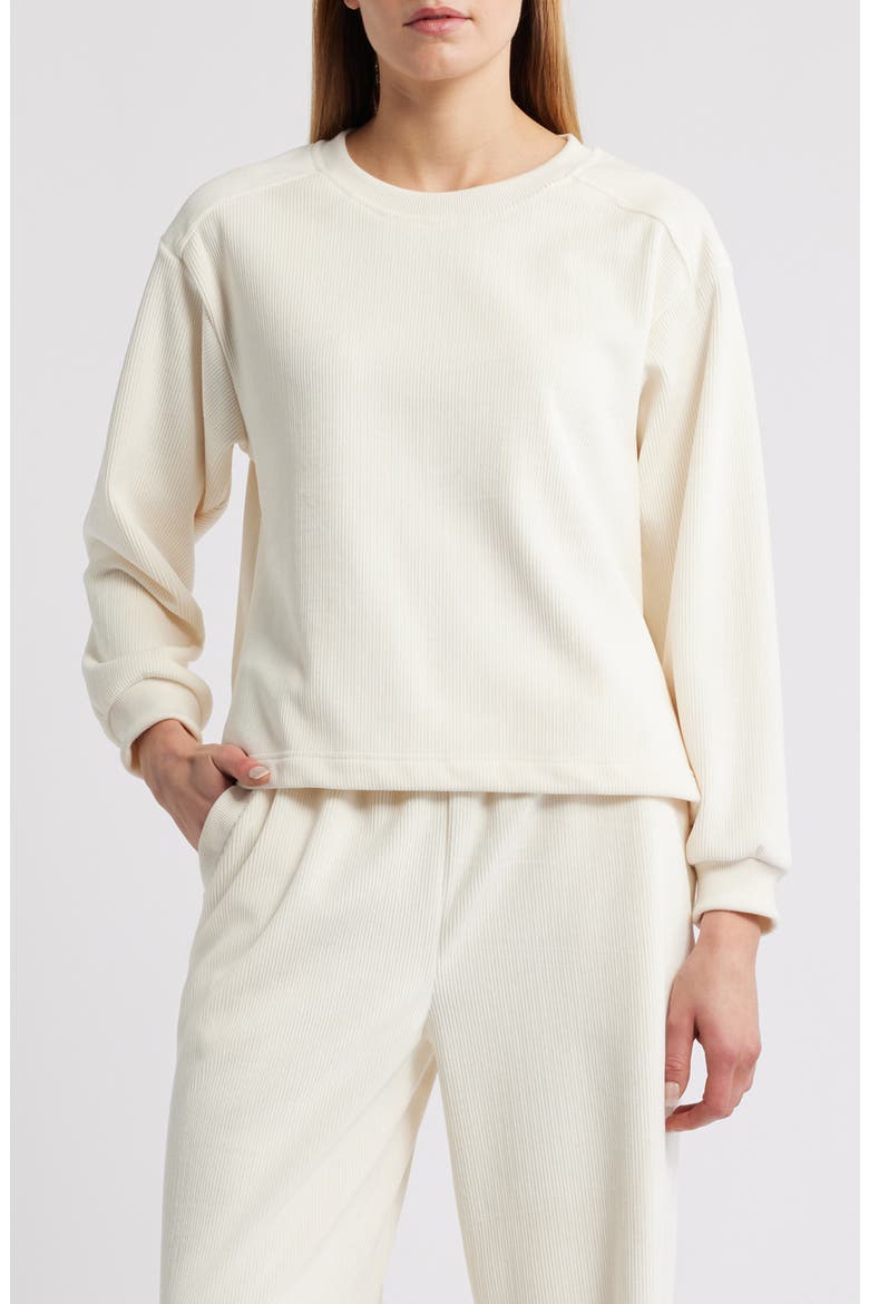 Ribbed Velour High-Low Sweatshirt, Main, color, CREAM