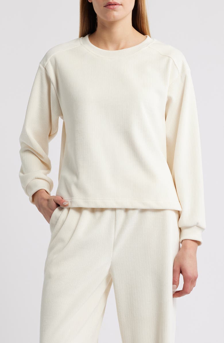 CITY BLUES Ribbed Velour High-Low Sweatshirt, Main, color, Cream