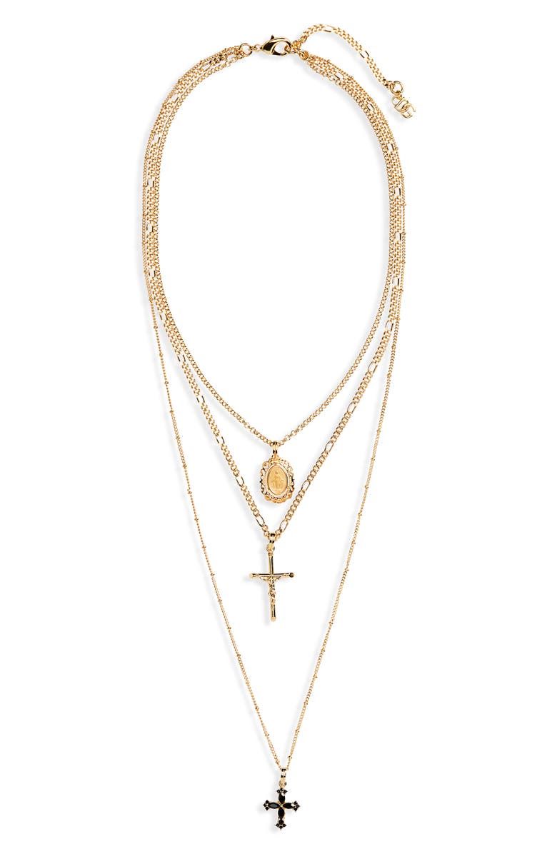Dolce&Gabbana Rosary Cross Layered Pendant Necklace, Main, color,