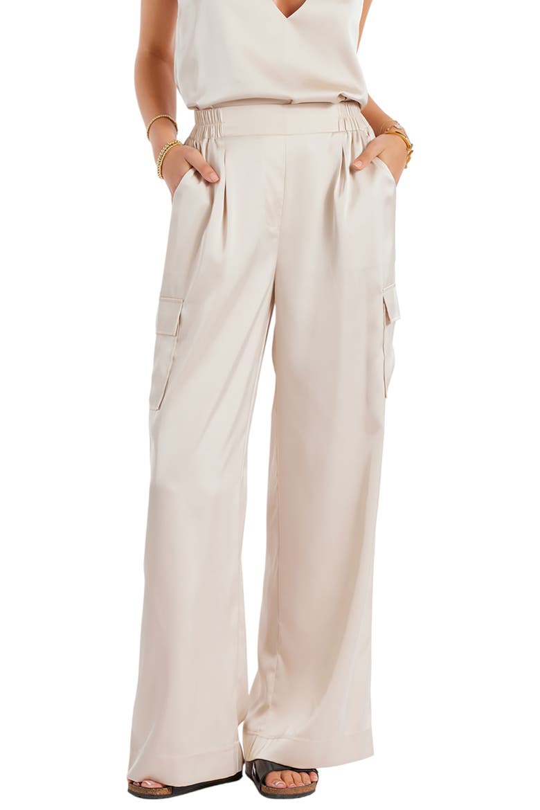 Pull-On Satin Cargo Pant, Main, color, Sand