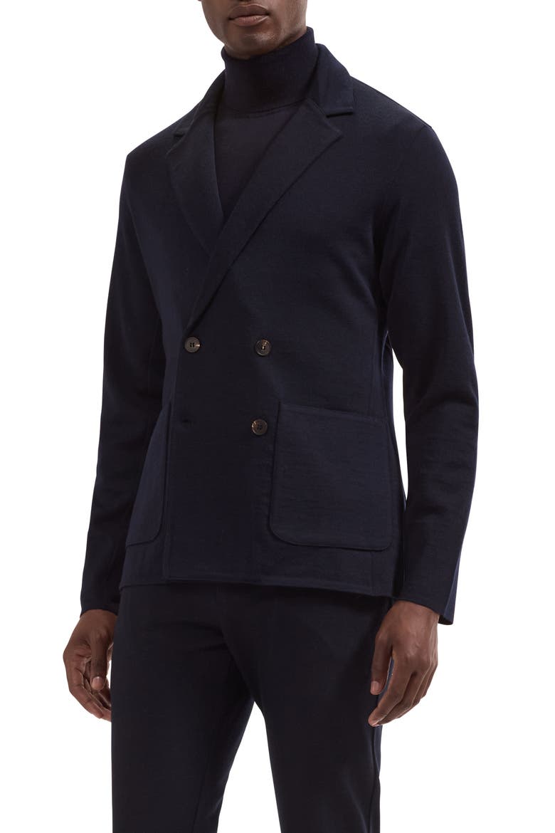 Double Breasted Merino Wool Sweater Blazer, Main, color, NAVY