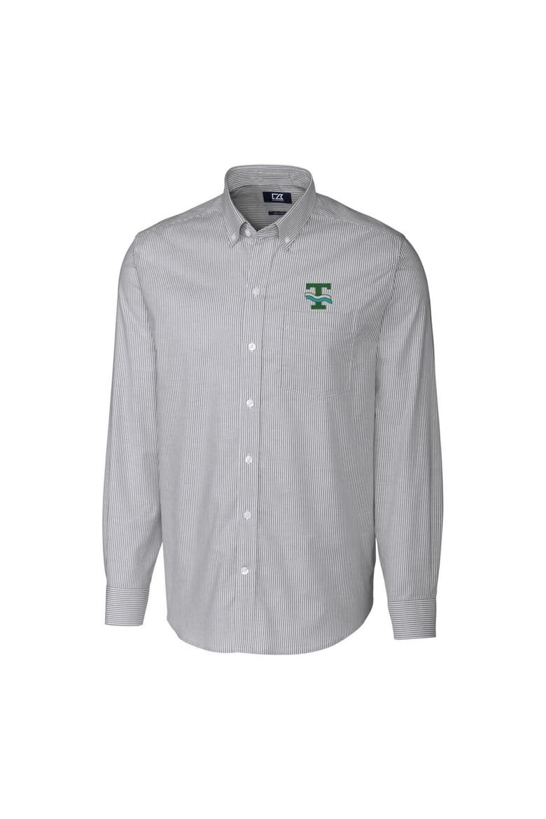 Men's Cutter & Buck Charcoal Tulane Green Wave Vault Big & Tall Oxford Stripe Long Sleeve Button-Down Shirt, Alternate, color, Charcoal