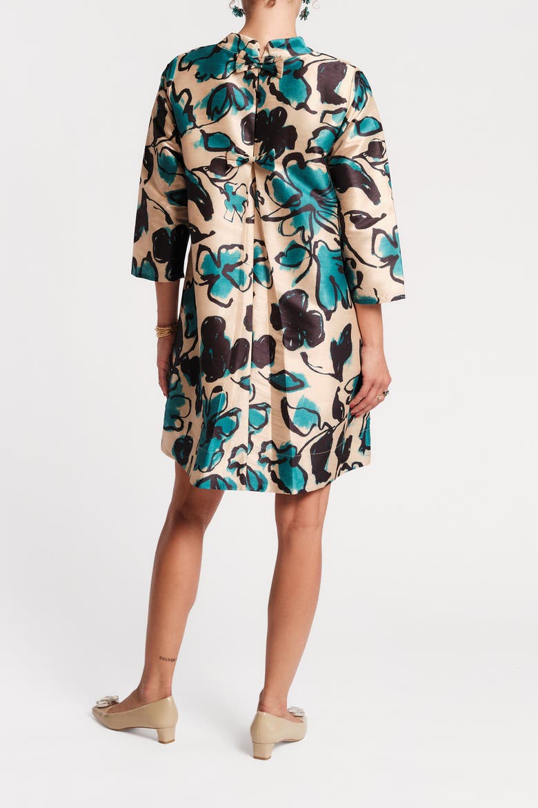 Diplomat Mini Dress Abstract Meadow, Alternate, color, Teal/Camel