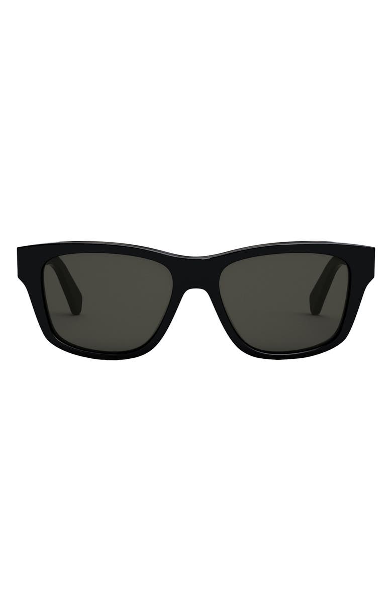 CELINE 55mm Rectangular Sunglasses, Main, color, Black