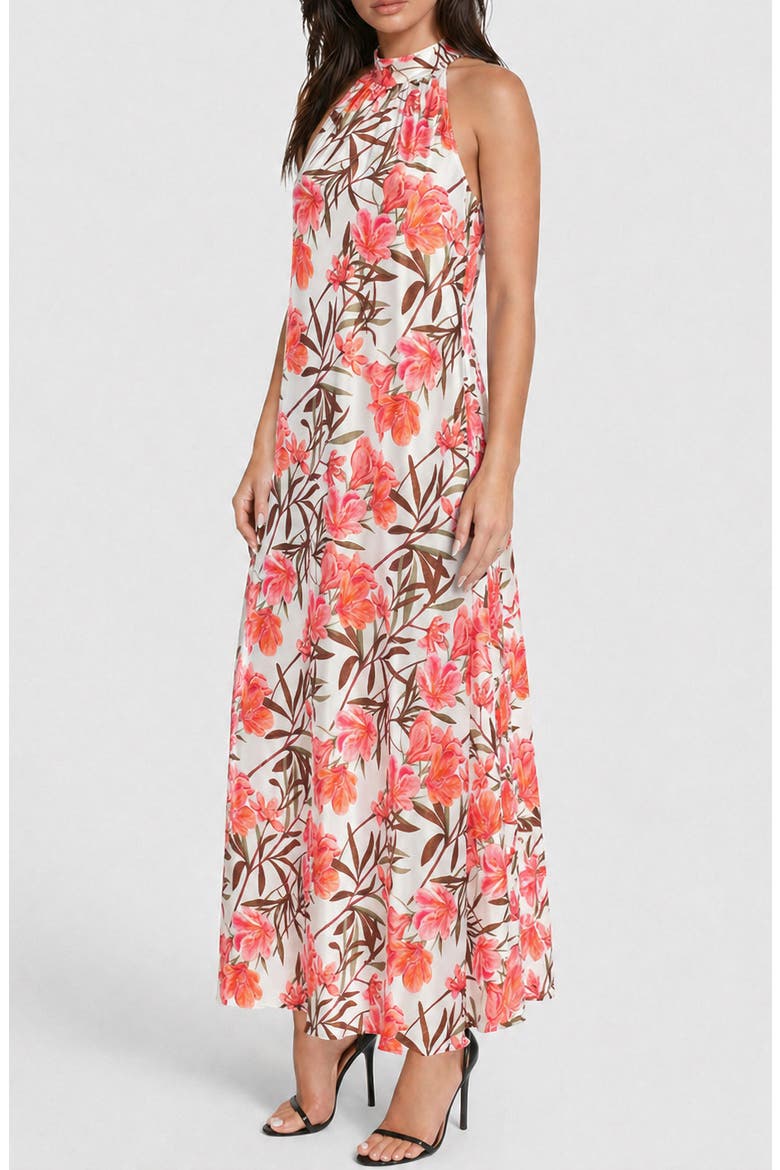 Printed Satin Mock Neck Maxi Dress, Alternate, color, PINK/ WHITE