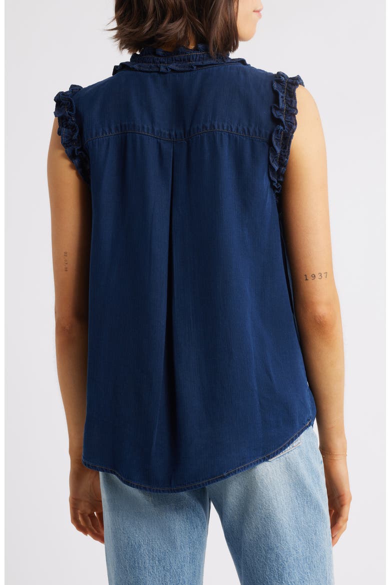 Ruffle Accent Sleeveless Top, Alternate, color, INDIGO