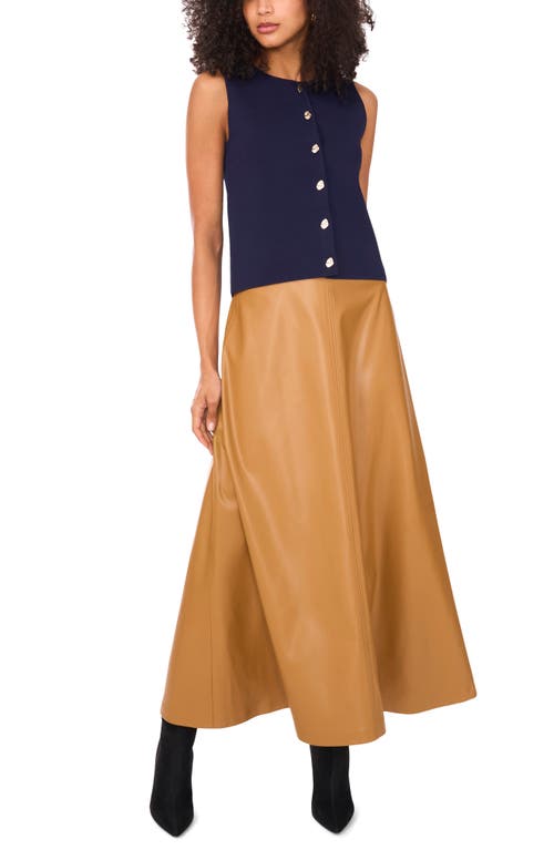 Vince Camuto Sleeveless Button Up Crewneck Top In Blue