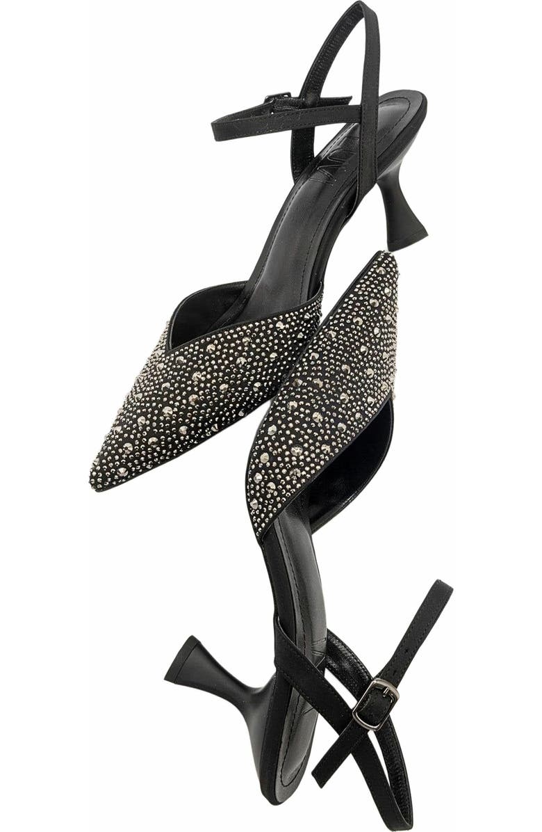 Forever & Always Shoes Vilka Embellished Slingback Kitten Heel Pumps, Alternate, color, Black Faux Leather