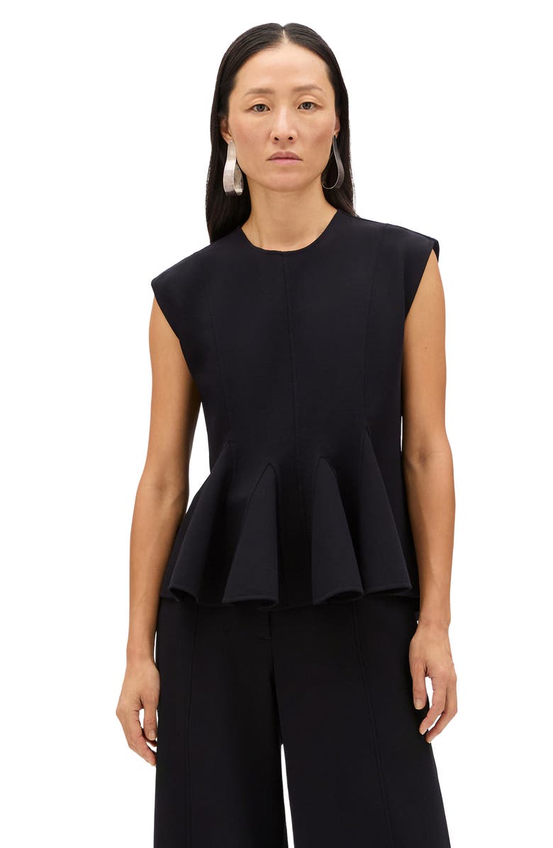 Another Tomorrow Double Face Godet Top, Main, color, Black