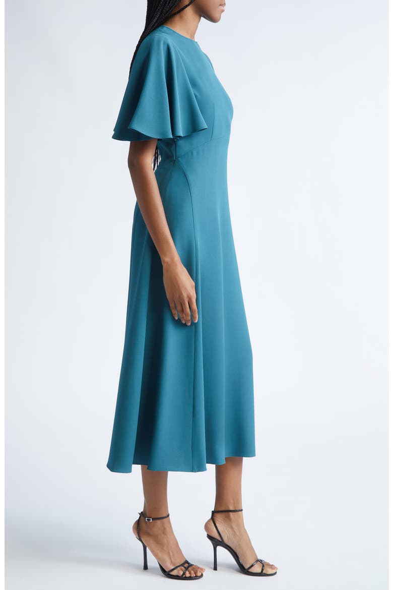 Flutter Sleeve Crepe Cady Midi Dress, Alternate, color, TEAL