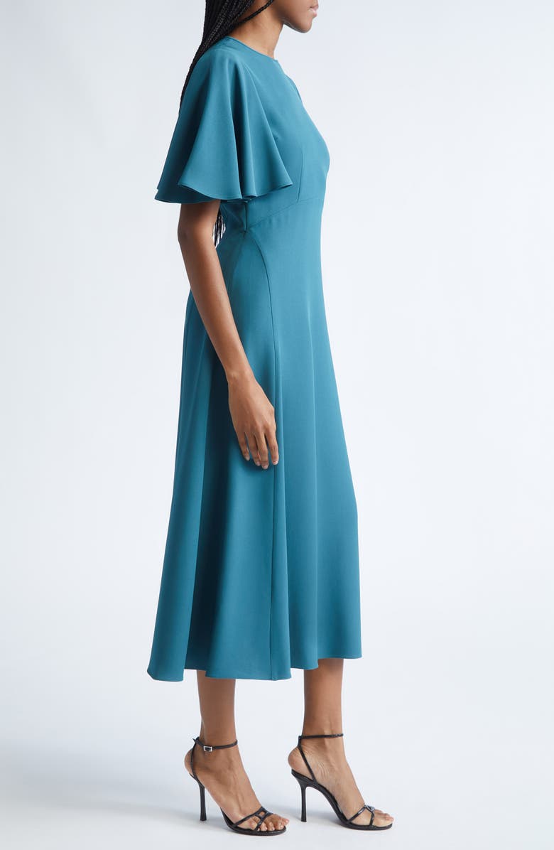 Michael Kors Collection Flutter Sleeve Crepe Cady Midi Dress, Alternate, color, Teal