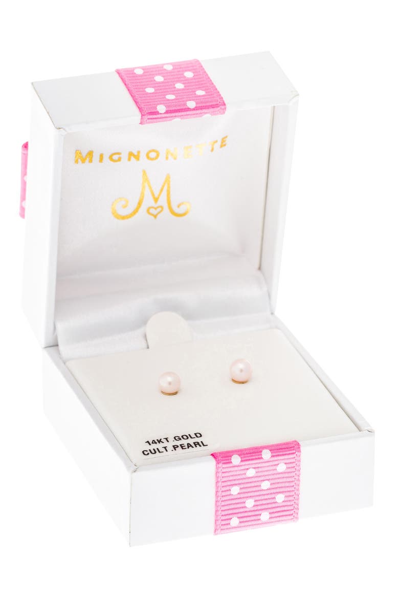 14k Yellow Gold & Cultured Pearl Earrings, Alternate, color, PINK