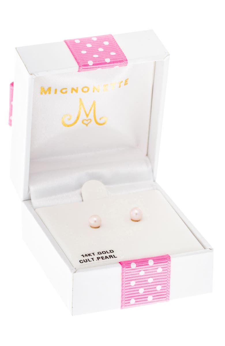 Mignonette 14k Yellow Gold & Cultured Pearl Earrings, Alternate, color, Pink