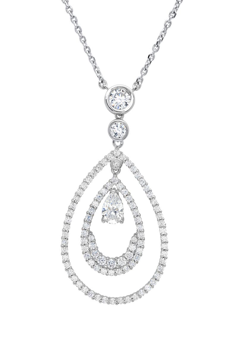 Crislu x Andrew Prince Pear-Shaped Double Loop Pendant Necklace, Main, color, Platinum