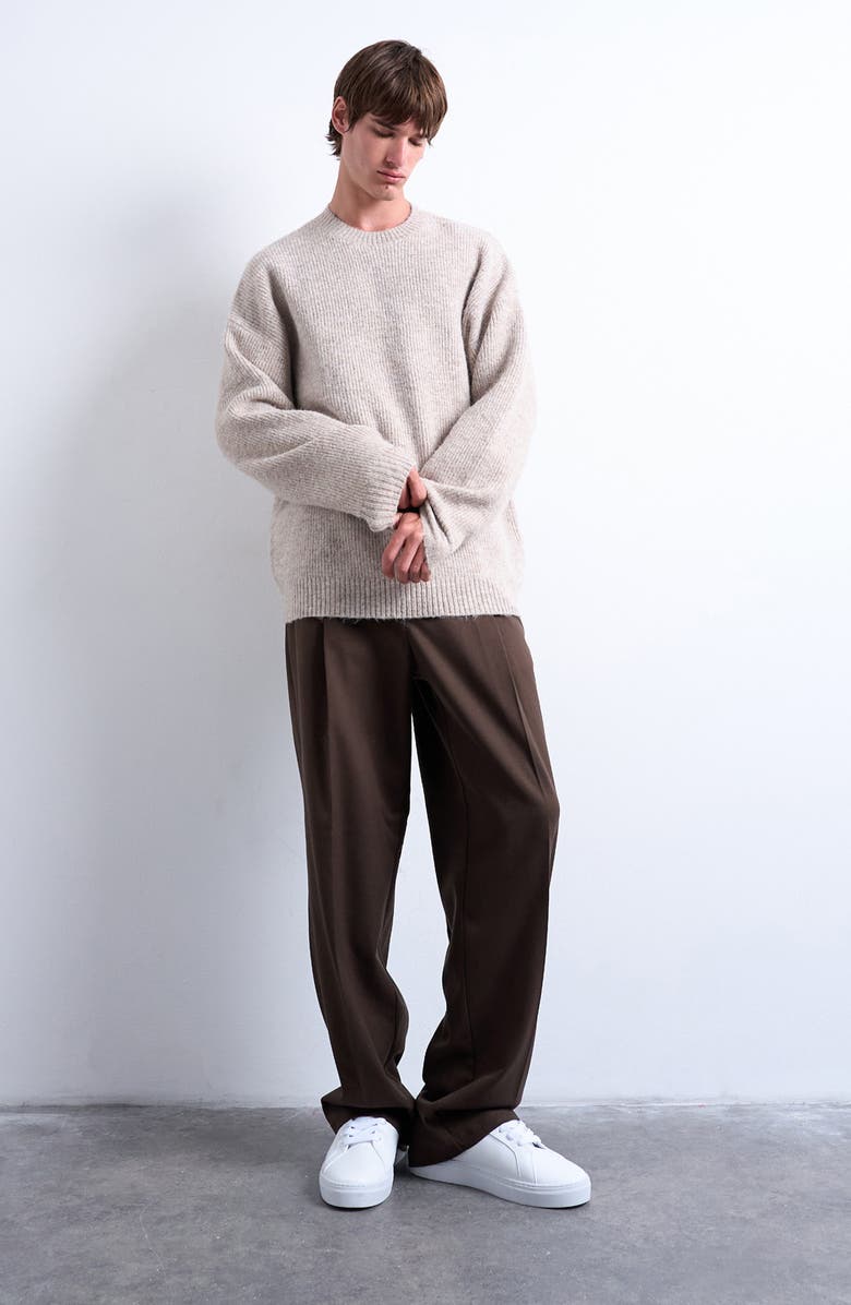 Topman Oversize Crewneck Sweater, Alternate, color, Stone