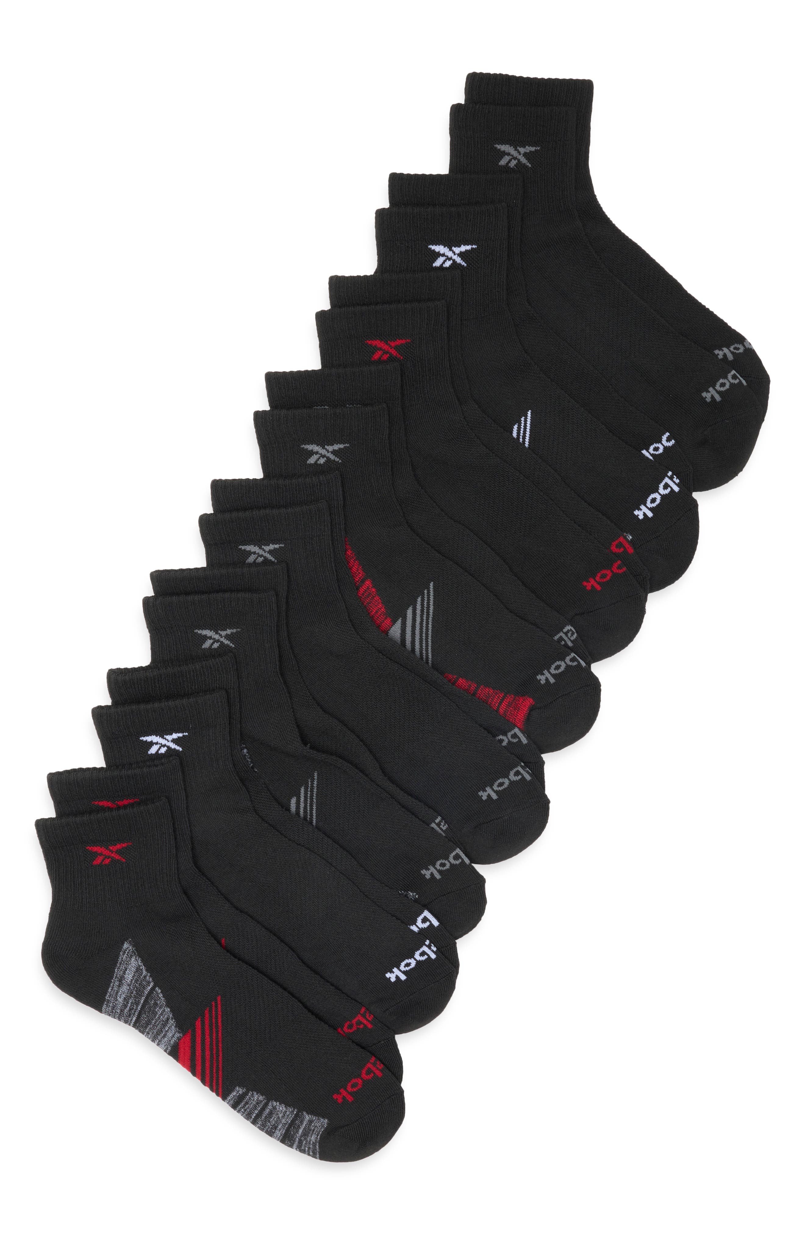 Reebok 8-pack Cushioned Quarter Length Socks In Black