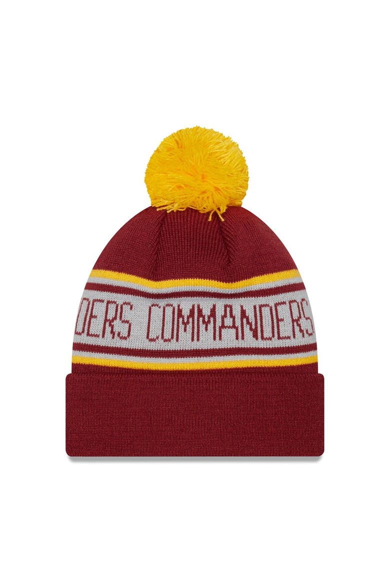 Men's New Era Burgundy Washington Commanders  Repeat Cuffed Knit Hat with Pom, Alternate, color, Burgundy