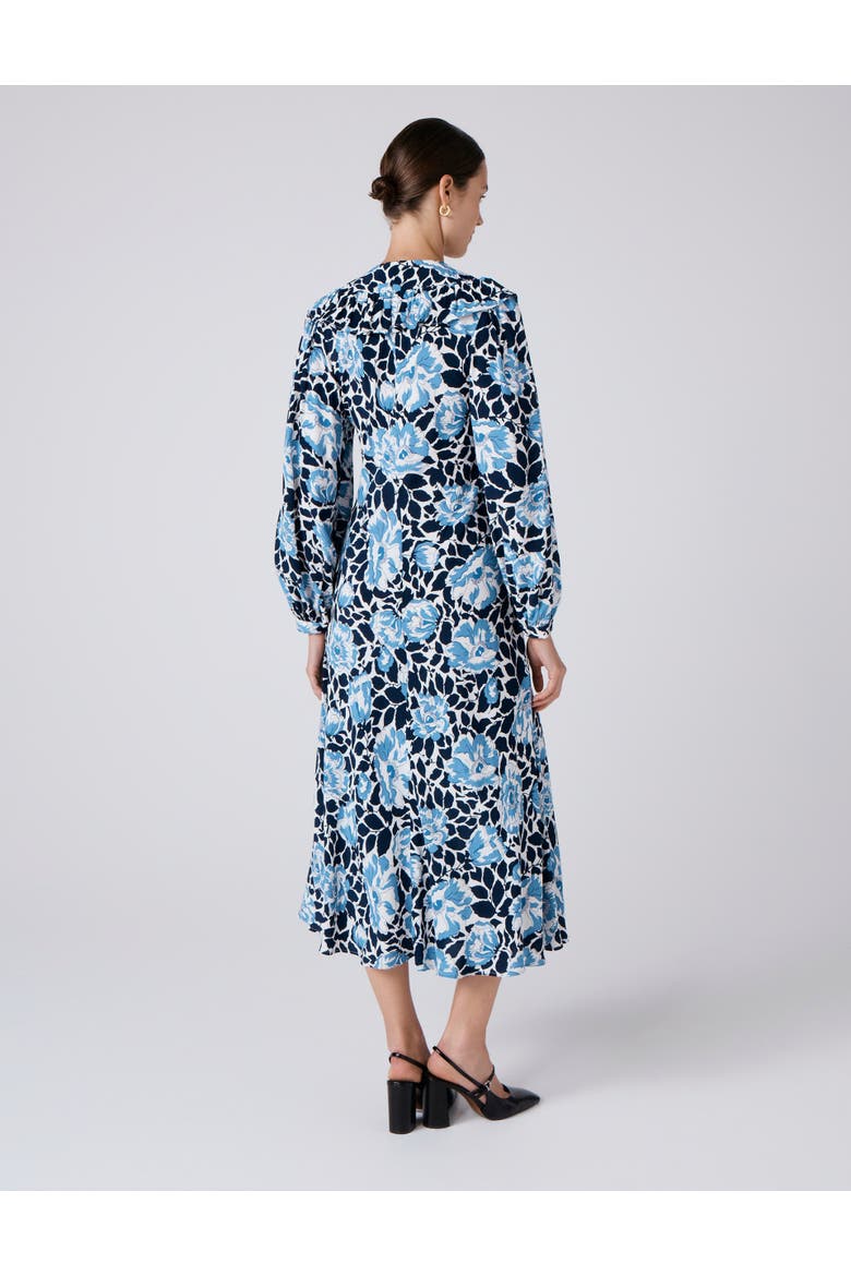 Noa Floral Crepe V Neck Midi Dress, Alternate, color, Blue Floral