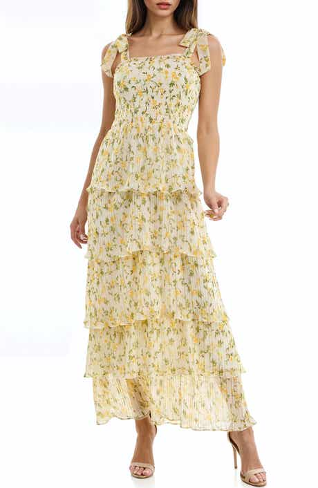 Socialite Floral Print Pleated Tier Maxi Dress