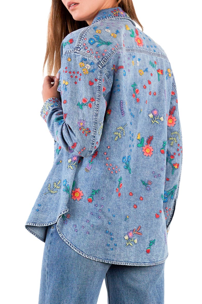 Embroidered Floral Garden Denim Shirt Jacket, Alternate, color, DENIM