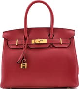 Pre-Owned Hermes Birkin Handbag Red Togo with Gold Hardware 30