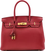 Pre-Owned Hermes Birkin Handbag Red Togo with Gold Hardware 30
