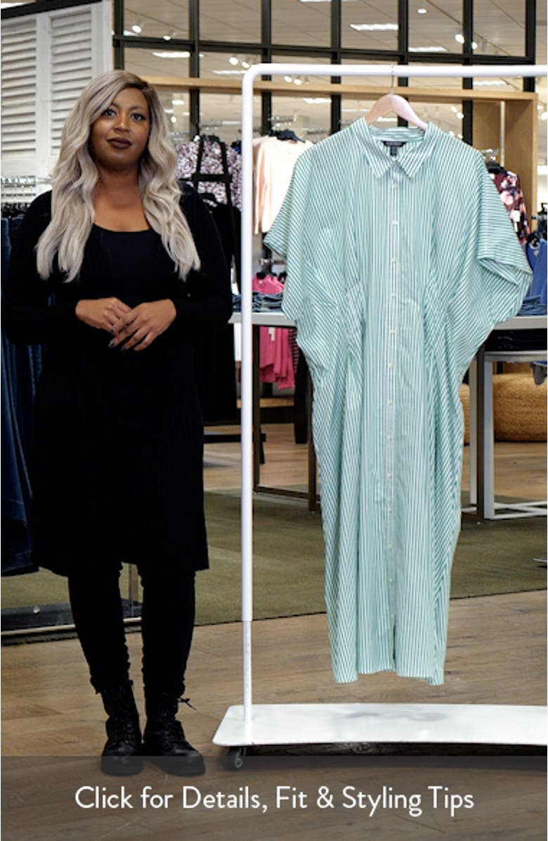 Stripe Gathered Waist Cotton Shirtdress, sales video thumbnail