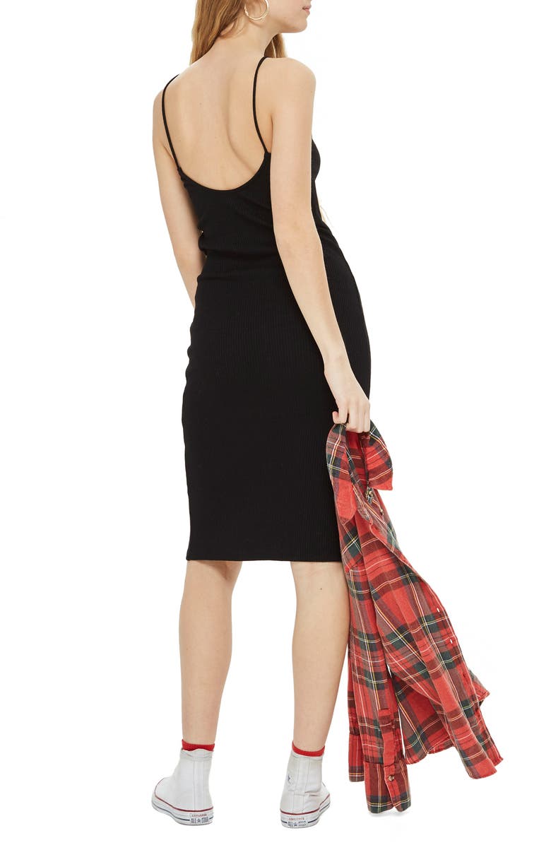 Topshop Scoop Back Ribbed Midi Dress, Alternate, color,
