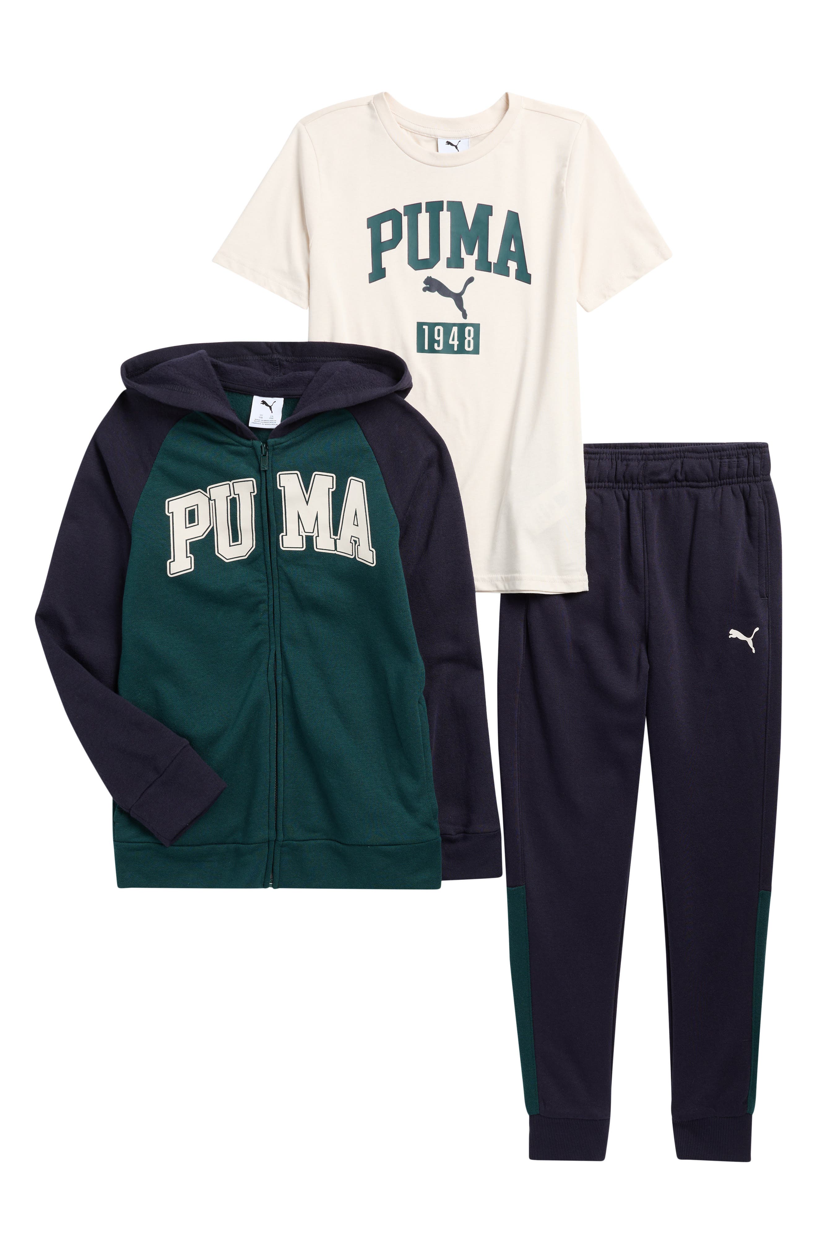 PUMA Kids' Logo Fleece Zip Hoodie, Jersey T-Shirt & Joggers Set