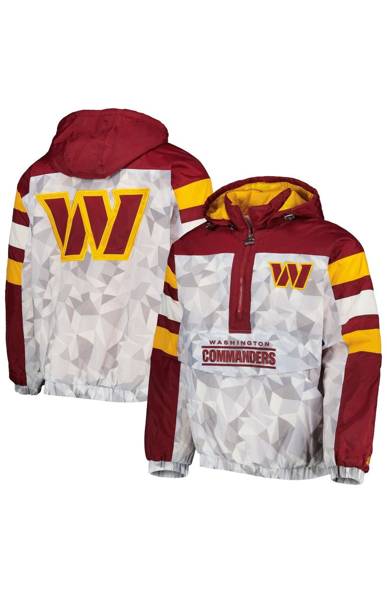 STARTER Men's Starter White/Burgundy Washington Commanders Thursday Night Gridiron Raglan Half-Zip Hooded Jacket, Main, color,