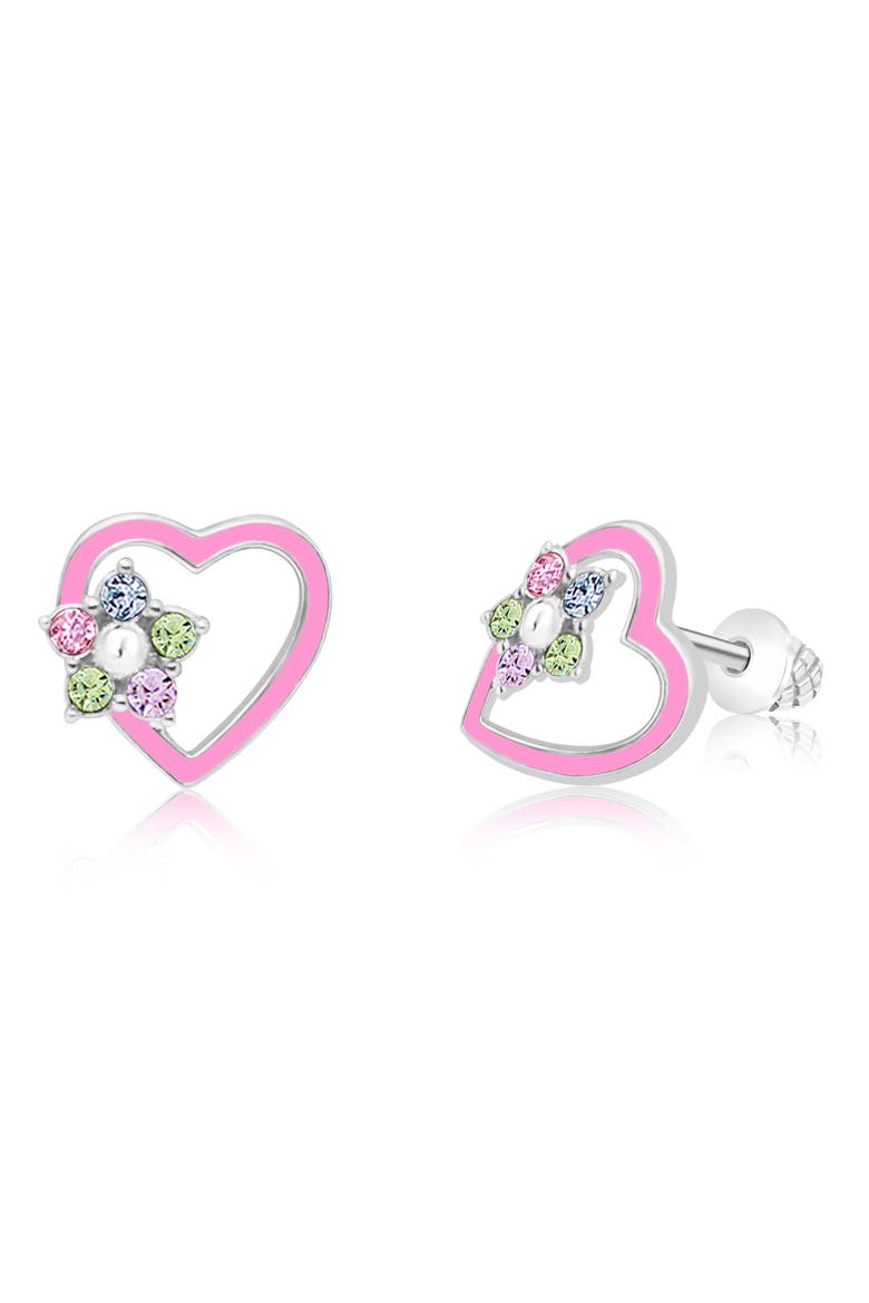 Heart Flower Stud Earrings, Main, color, RHODIUM/ PINK