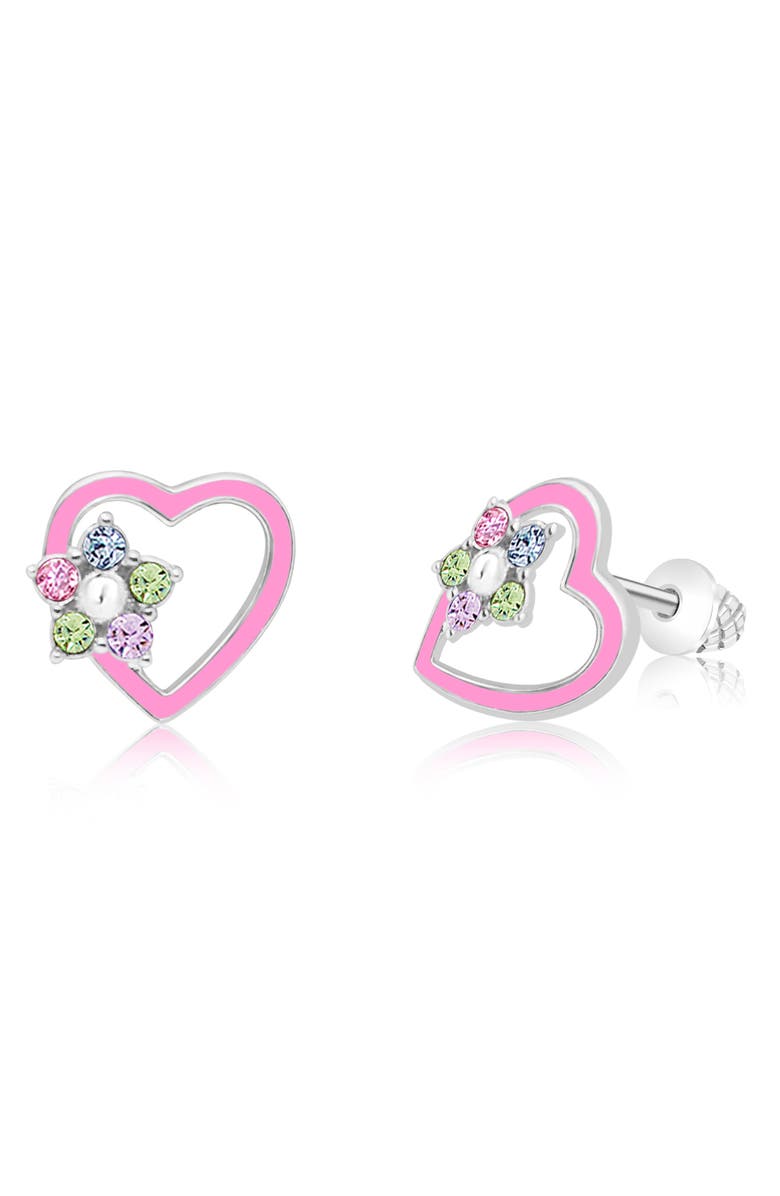 Chanteur Heart Flower Stud Earrings, Main, color, Rhodium/ Pink