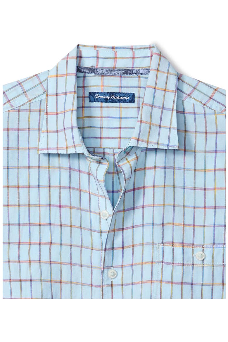 Sand Linen Manati Plaid Short Sleeve Linen Blend Button-Up Shirt, Alternate, color, TURQUOISE HAZE