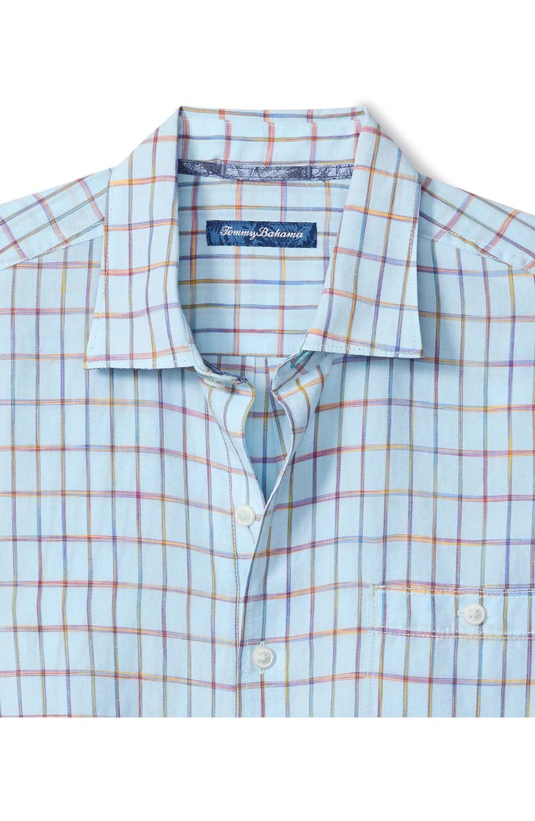 Tommy Bahama Sand Linen Manati Plaid Short Sleeve Linen Blend Button-Up Shirt, Alternate, color, Turquoise Haze